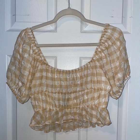 NWT South Moon Under Jupiter Blu Gingham Tan and White Top Size Small - Picture 2 of 4